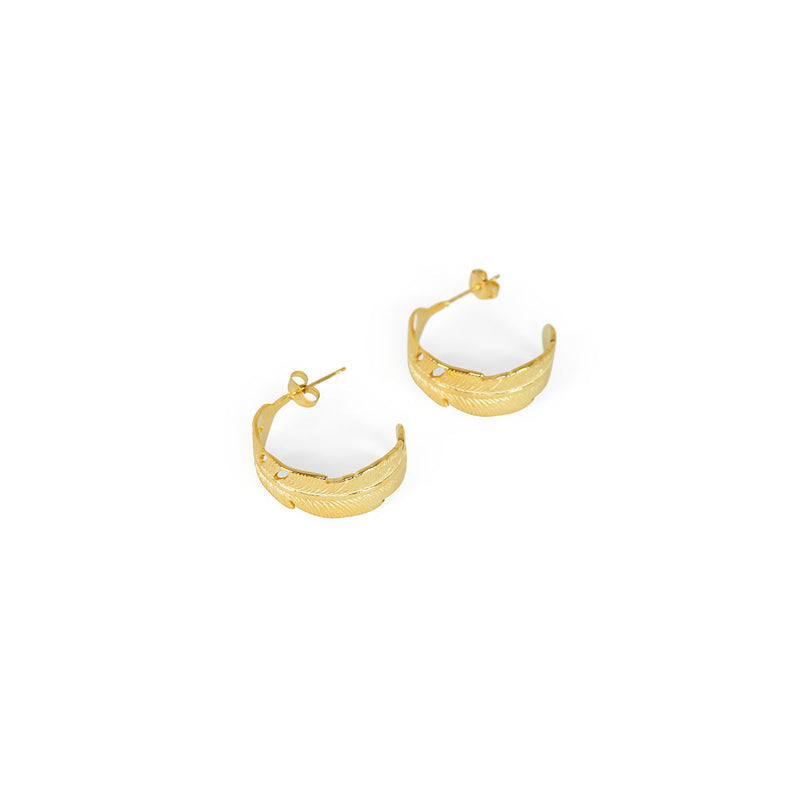 Feather Hoop Earrings – Gold