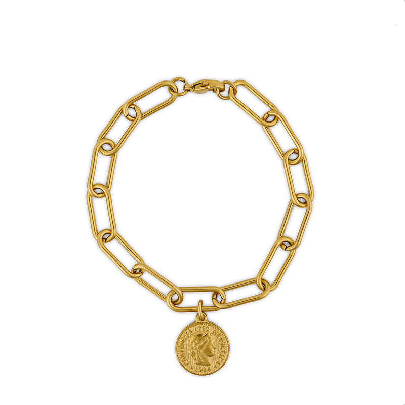 5 Cent Clip Chain Pendant Bracelet - Gold
