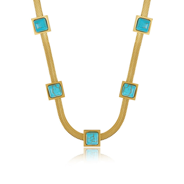 Aqua Stone Snake Chain Necklace – Gold