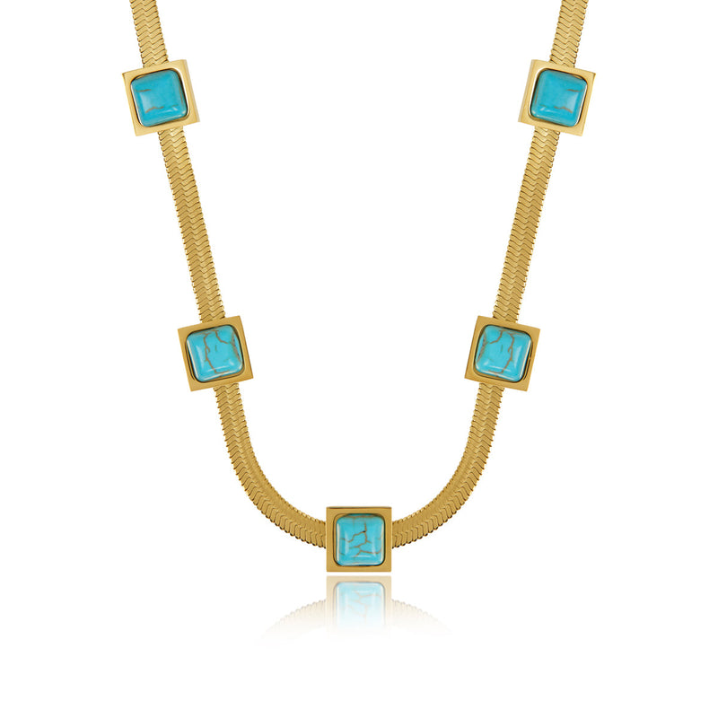 Aqua Stone Snake Chain Necklace – Gold