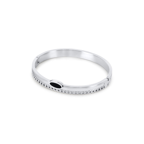 Oval Onyx Layered Bangle - Silver