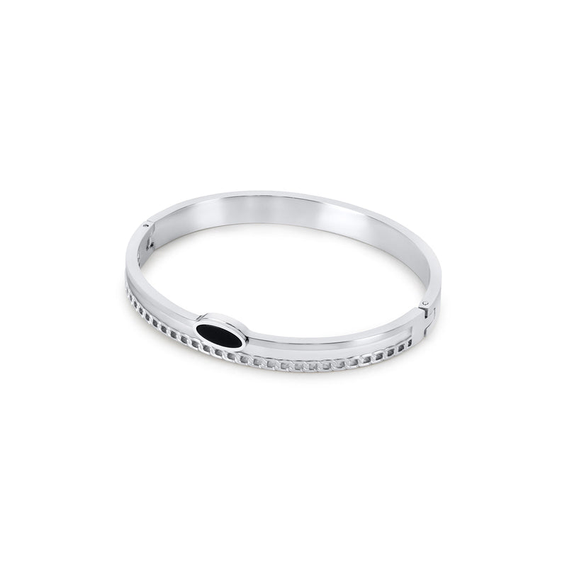 Oval Onyx Layered Bangle - Silver