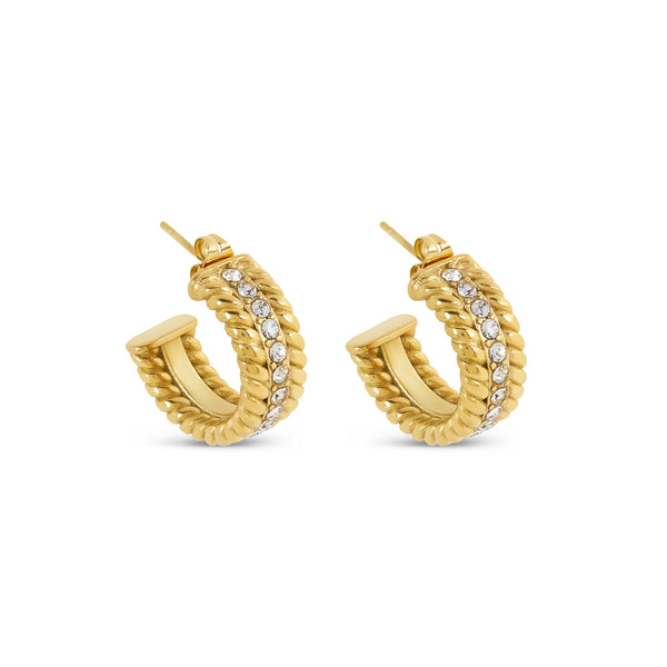 Curb Chain Stone Hoop Earrings - Gold