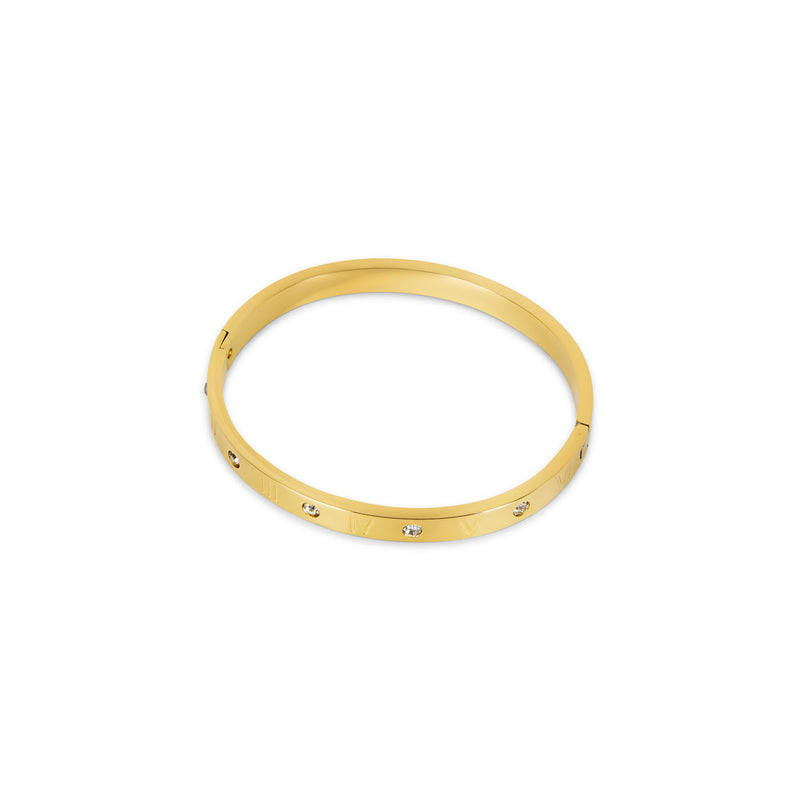 Numeral Stone Bangle - Gold