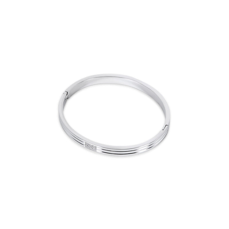 Carved Stone Bangle Bracelet  - Silver