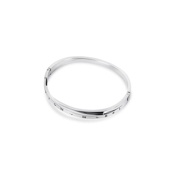 Roman Numeral Intertwine Bangle Bracelet - Silver