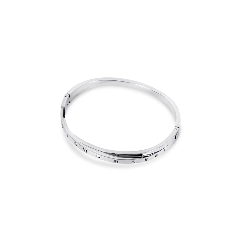Roman Numeral Intertwine Bangle Bracelet - Silver