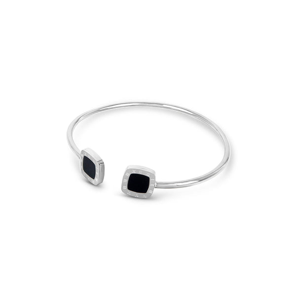 Square Onyx Bangle Bracelet - Silver