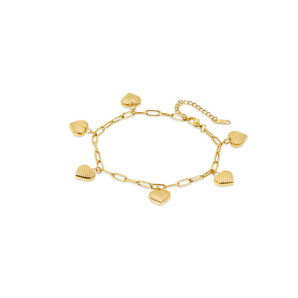 Textured Heart Pendant Anklet - Gold