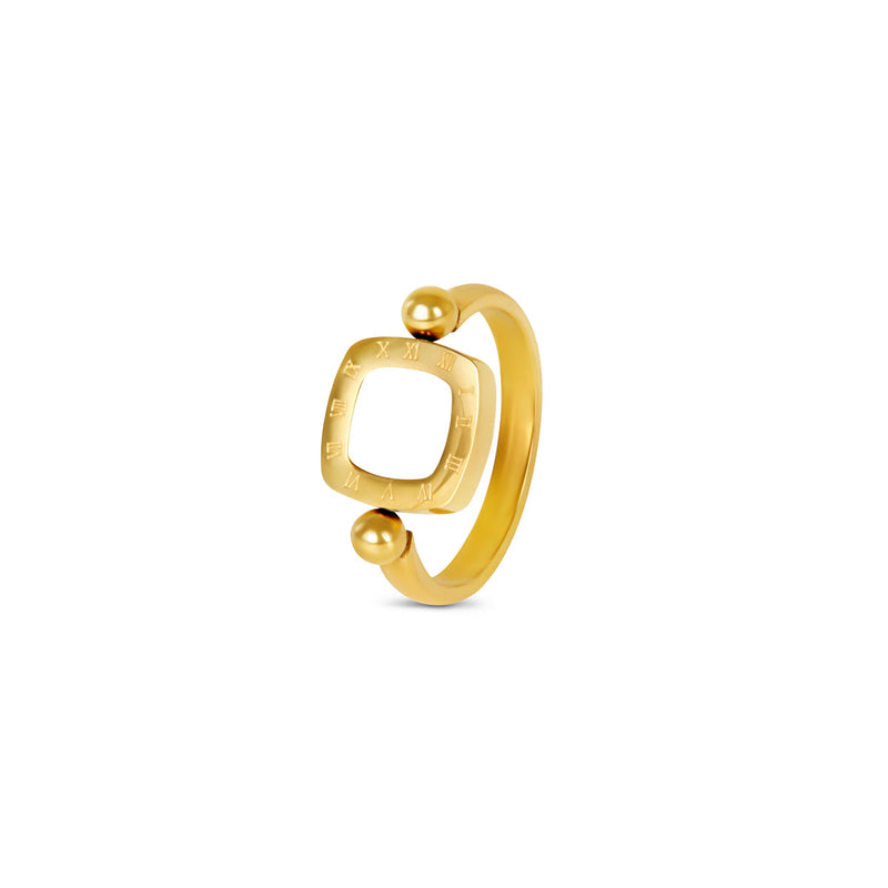 Square Rotatable Numeral Pendant Ring - Gold