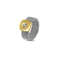 Mesh Strap Latin Stone Ring – Silver/Gold