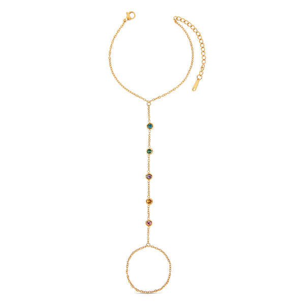 Multi Colour Stone Hand Chain - Gold