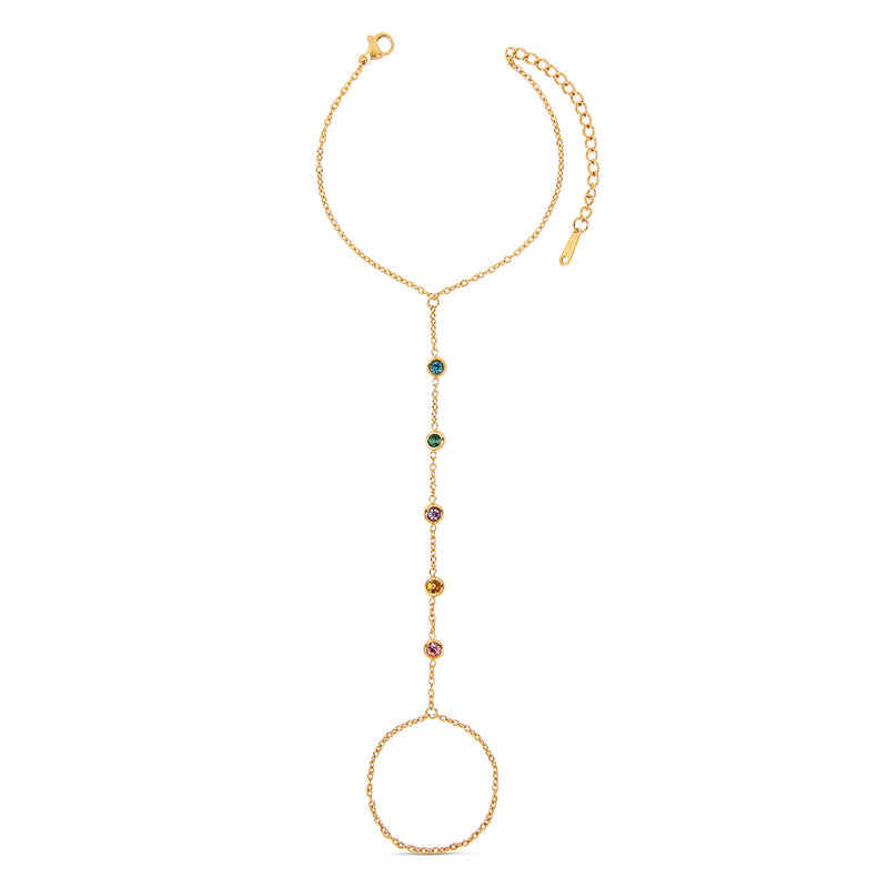 Multi Colour Stone Hand Chain - Gold