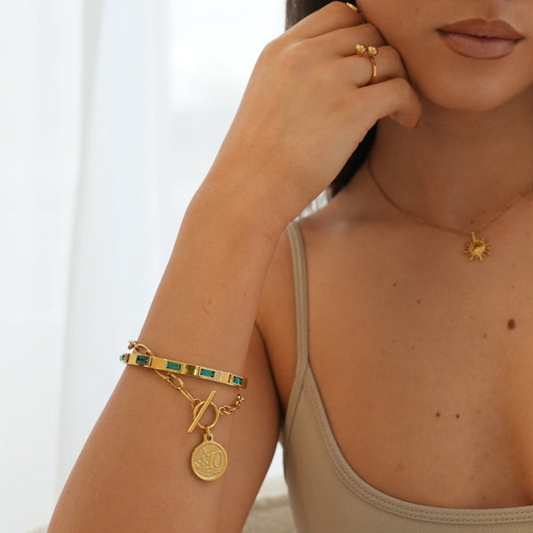 T Bar Coin Bracelet - Gold