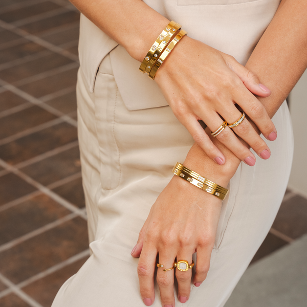 Numeral Stone Bangle - Gold