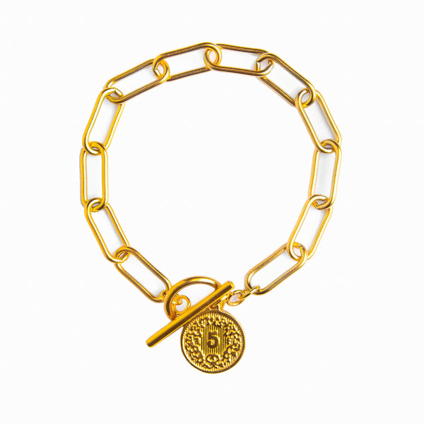 T Bar Coin Bracelet - Gold