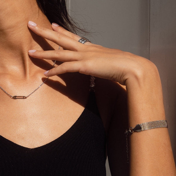 Mesh Loop Lock Chain Bracelet - Silver