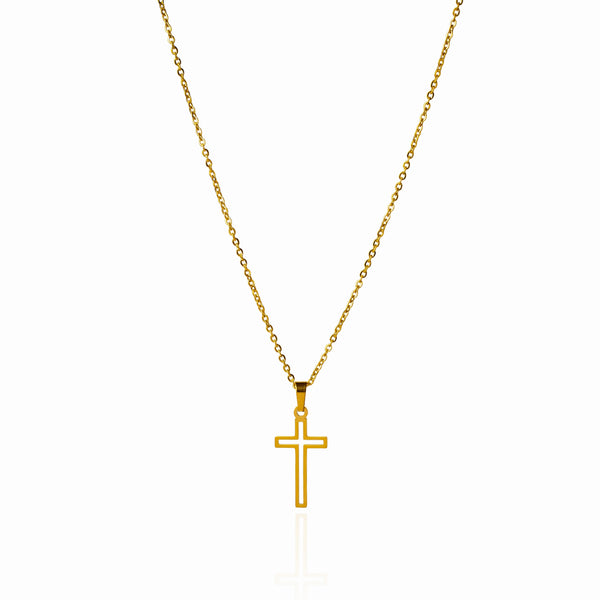 Hollow Cross Pendant Necklace - Gold