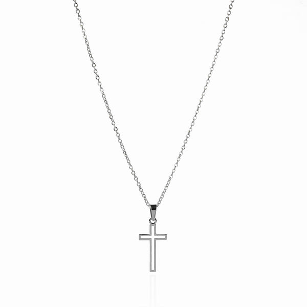 Hollow Cross Pendant Necklace - Silver