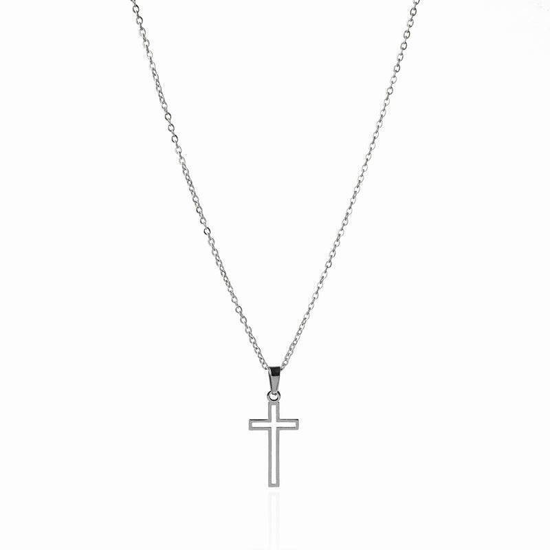 Hollow Cross Pendant Necklace - Silver
