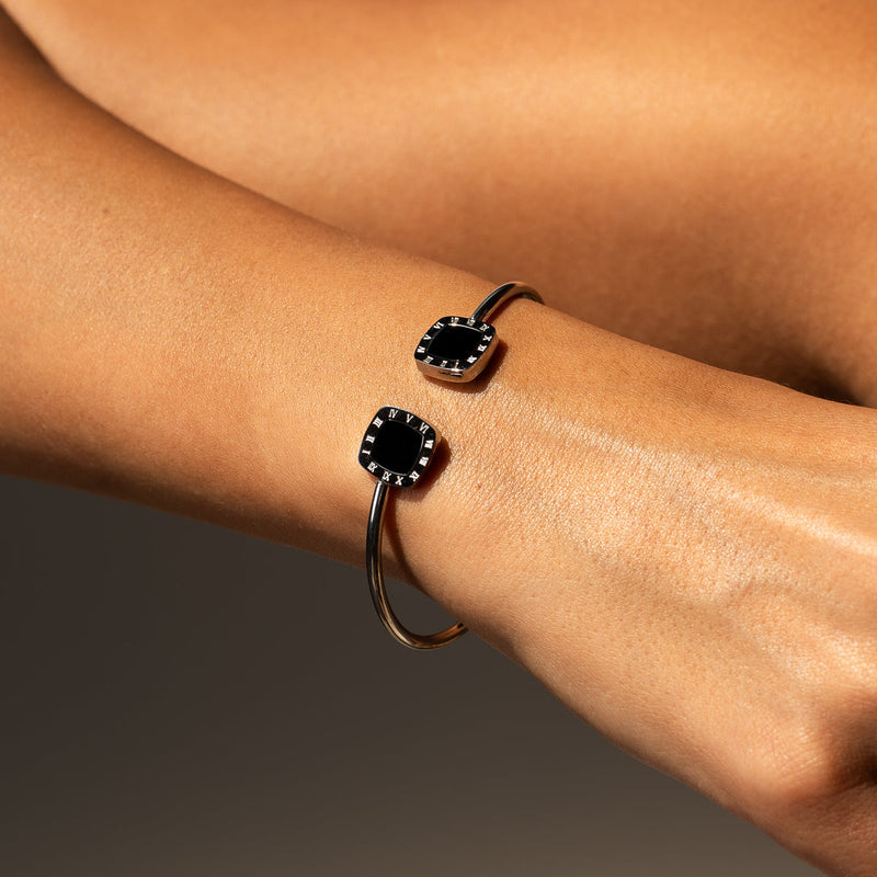Square Onyx Bangle Bracelet - Silver