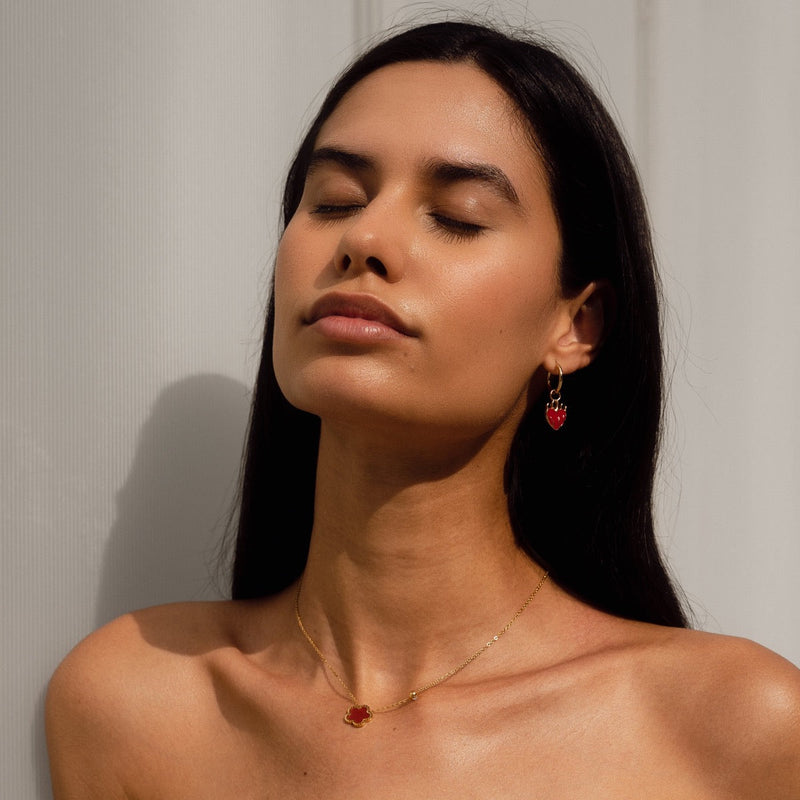 Clover Pendant Necklace - Gold/Red