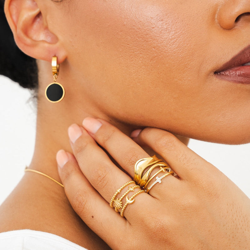 Noir Huggie Hoop Pendant Earrings - Gold