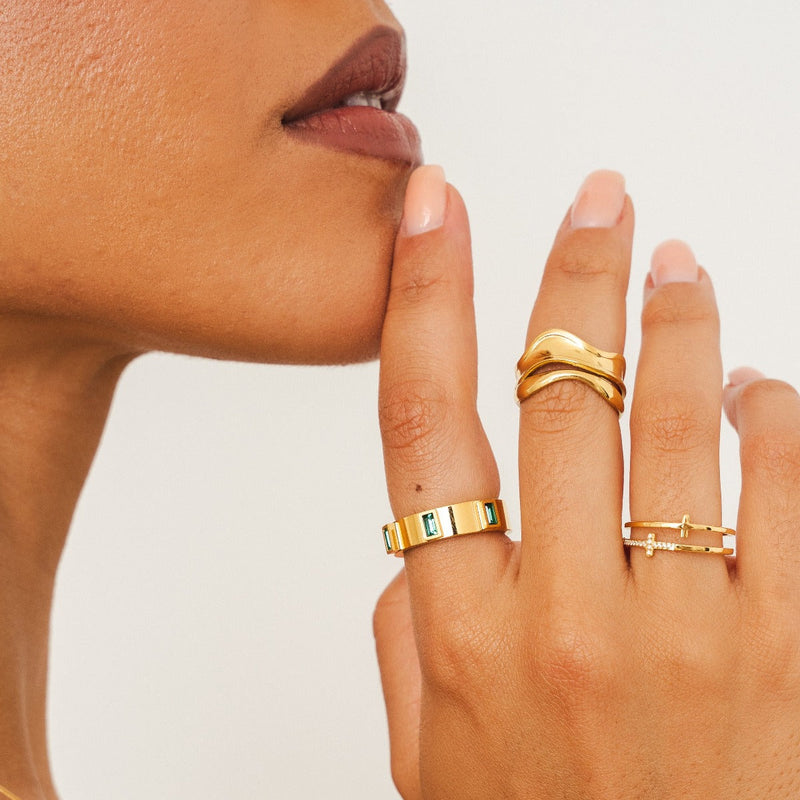 Cubic Stone Emerald Ring - Gold