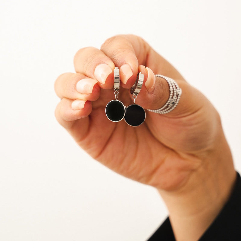 Noir Pendant Earrings - Silver