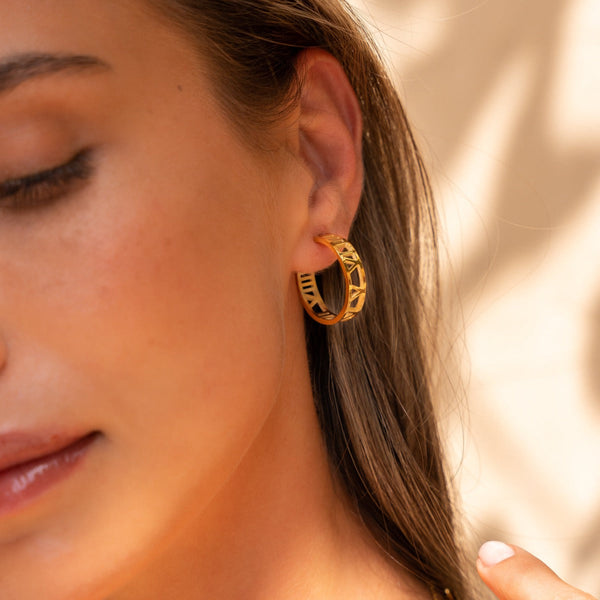 Hollow Numeral Hoop Earrings - Gold