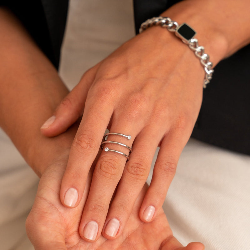 Spiral Stone Ring - Silver