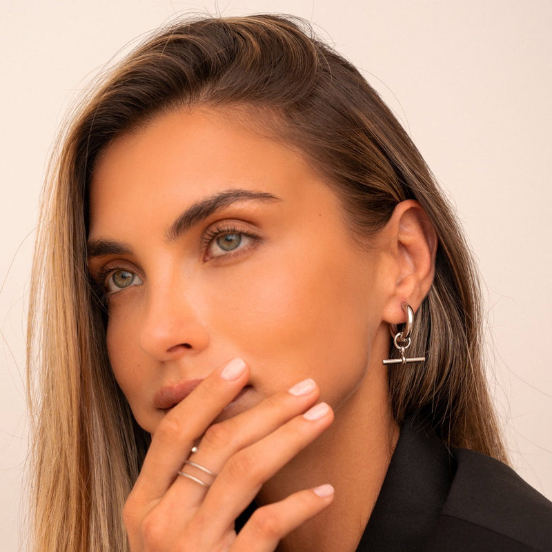 T-Bar Hoop Earrings - Silver