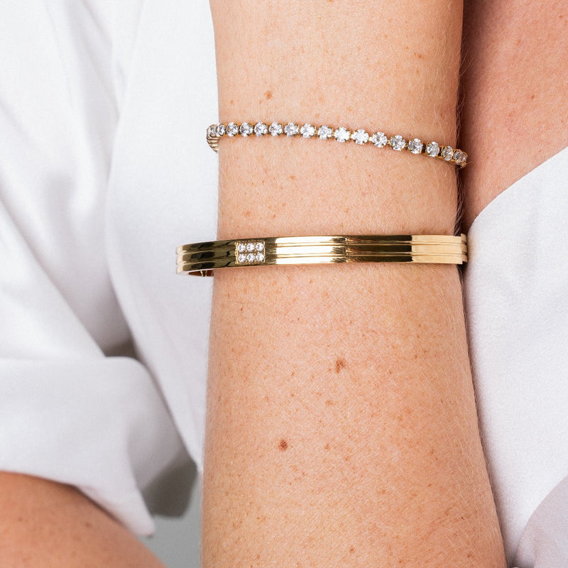 Carved Stone Bangle Bracelet  - Gold