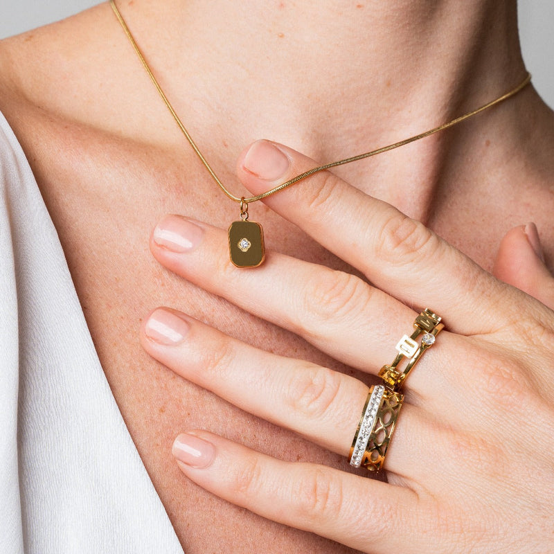 Nautical Stone Pendant Necklace - Gold