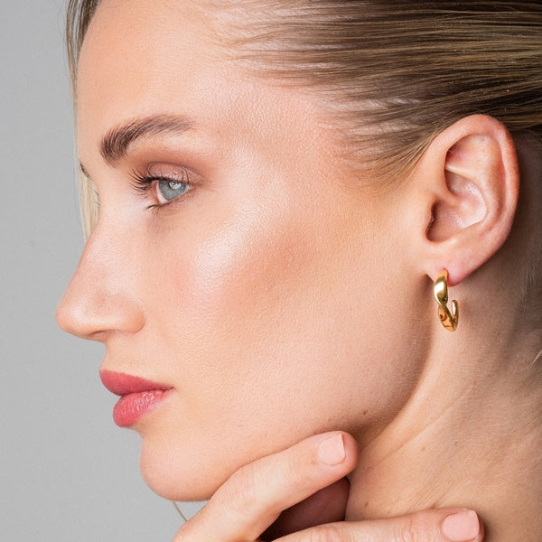 Sculpture Half Hoop Earrings - Gold