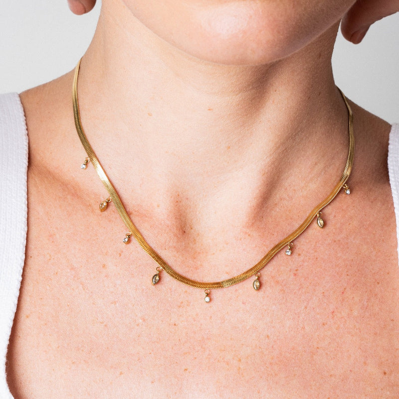Stone Snake Chain Necklace - Gold