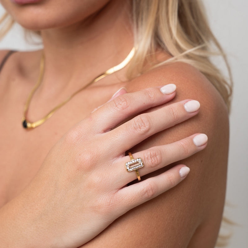 Rectangle Stone Pendant Ring - Gold