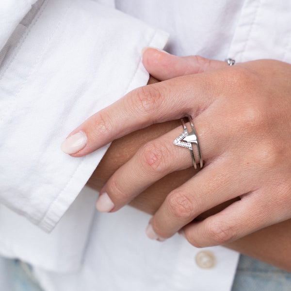 Pyramids Stone Ring - Silver