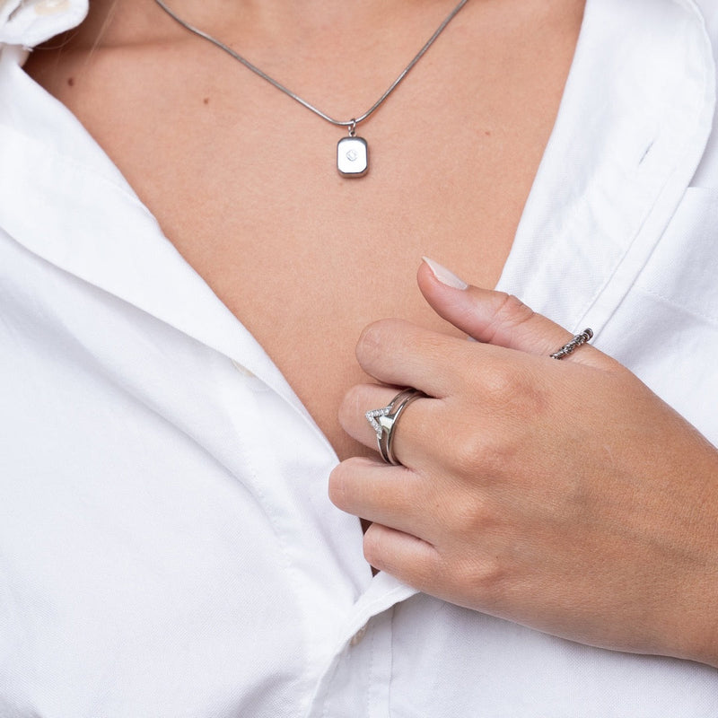 Pyramids Stone Ring - Silver