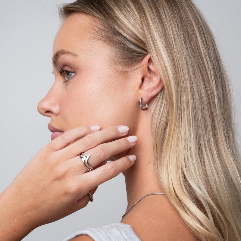 Square Huggie Hoop Earring - Silver