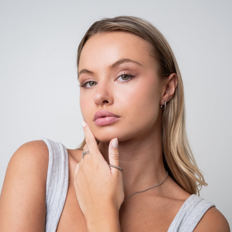 Square Huggie Hoop Earring - Silver