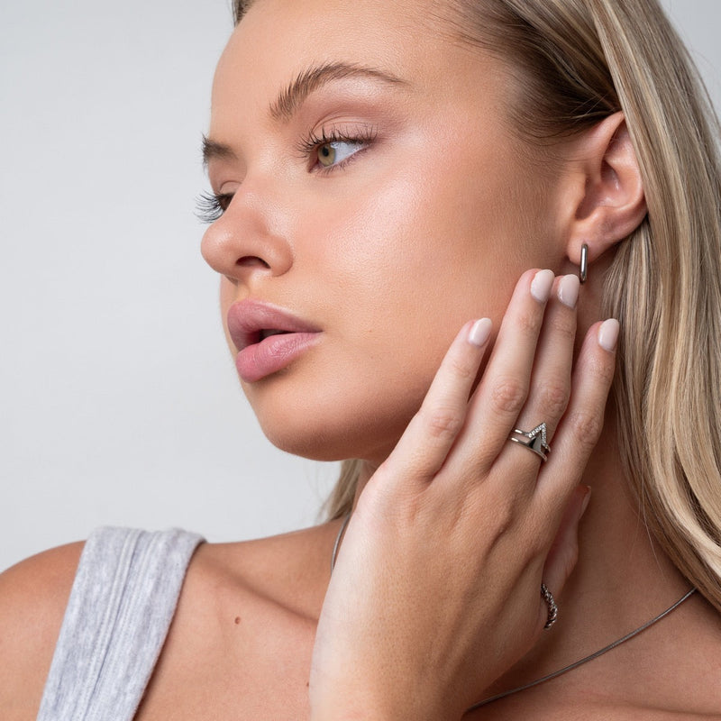 Square Huggie Hoop Earring - Silver