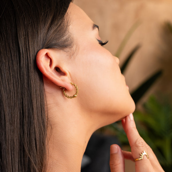 Twisted Rope Hoop Earrings - Gold