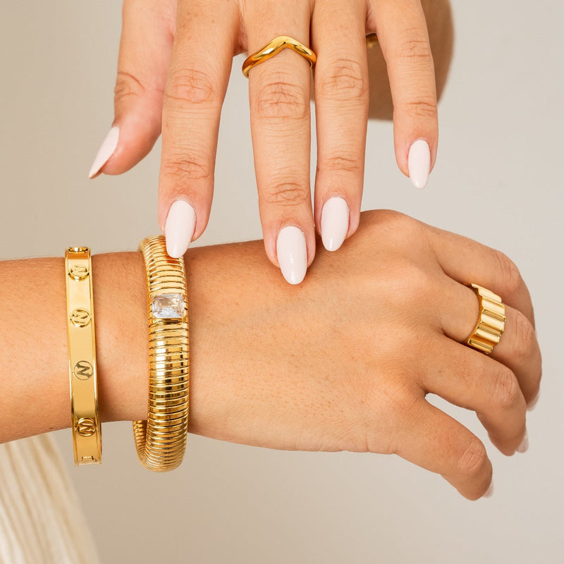 Chunky Stone Bangle - Gold