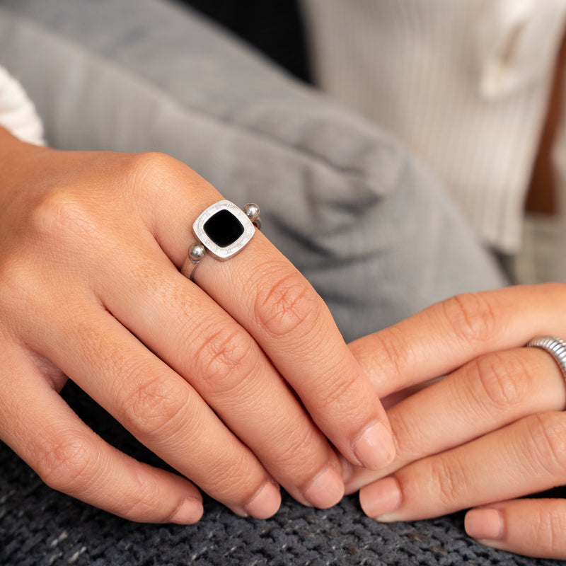 Square Rotatable Numeral Pendant Ring - Silver