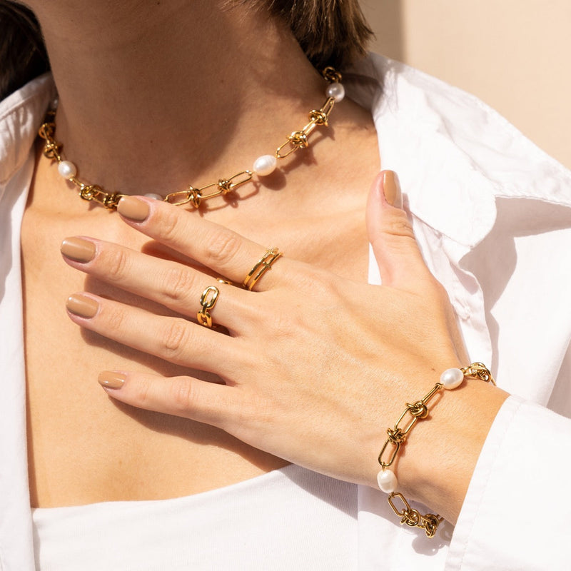 Pearl Knot Chain Bracelet - Gold