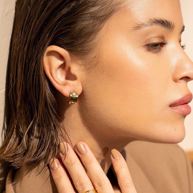 Monochrome Numeral Stud Earrings - Gold