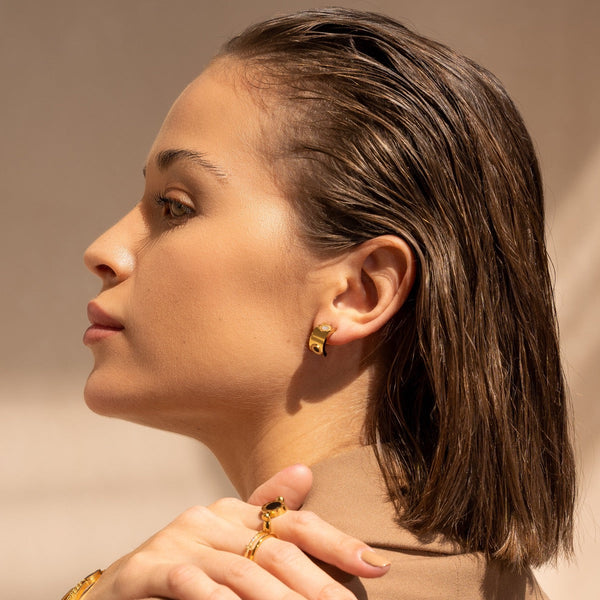 Monochrome Numeral Stud Earrings - Gold