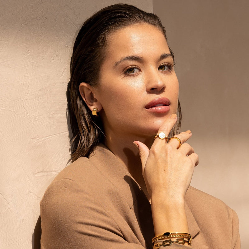 Monochrome Numeral Stud Earrings - Gold