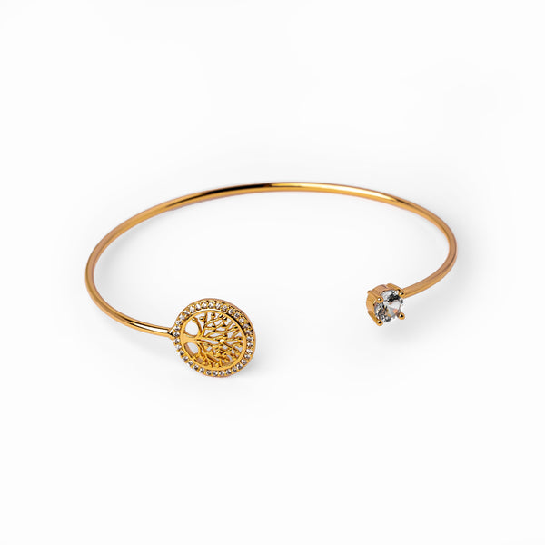 Tree Of Life Stone Bangle Bracelet - Gold